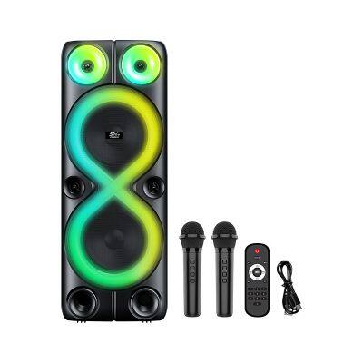 ZQS8238 super power 40W 8-inch*2  subwoofer wireless party speaker with mic with colorful lights