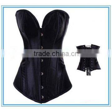 Full Spiral Steel Boned Black Faux Leather Sexy Corset Bustier Top S-2XL