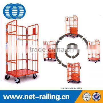 Warehouse folding wire steel storage cage cart