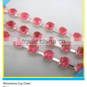 Rhinestone Cup Chain Trimming Ss16 4mm Hot Pink Crystal Silver Claw