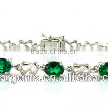 925 Sterling Silver Popular Red Lab Created Emerald Bracelet Bangle Gemstone Jewelry