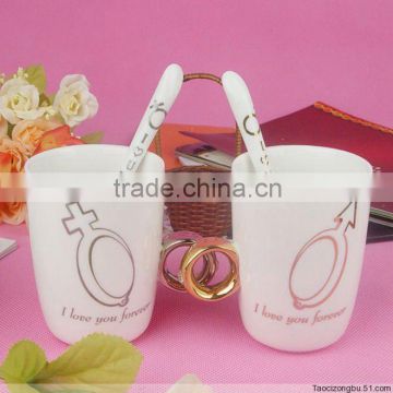 Valentine's day elegant gift ceramic diamond ring mug and spoon set