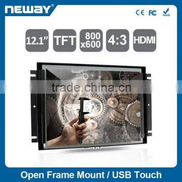 New Open Frame touch function Monitor 12.1 inch 4 wire LCD touch screen 800*600 resolution