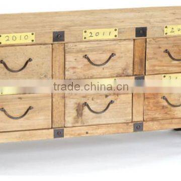 Vintage Industrial Cart Cabinet With 6 Drawers and Cast Iron Wheel VAC-682