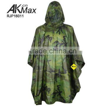 Camouflage military rain coat poncho PVC coating,army rain coat poncho