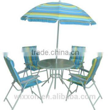 Garden Table Sets(One Round Table, Four Folding Chair, One Parasol)