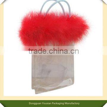 Heat seal PVC handle bag with feather for promotion item , gift , toy , stationery series