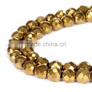 Good Sale Faceted Round Gold Plated Hematite Gemstone Loose Beads