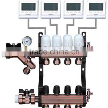 Brass manifold for underfloor heating systems with 2-12 ways manual or automatic