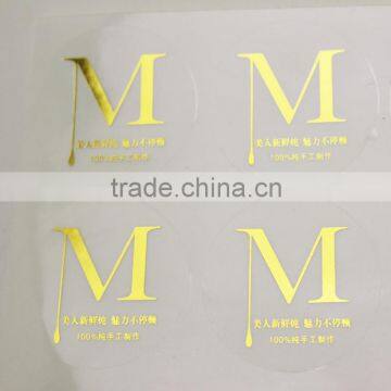 Gold bronzing transparent label stickers, food packing logo                        
                                                Quality Choice