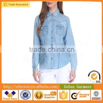 Blue Cotton Blend Wholesale US Sizing Shirt Blouses For Women