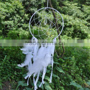 Crystal Large White Dream Catcher - White Fringe White Crocheted - Boho Crystal Dream Catcher - Bohemian Crochet Dream Catcher