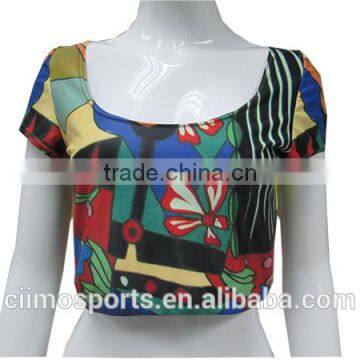 Ladies fashion crop tops sublimation printing women blouse design                        
                                                Quality Choice