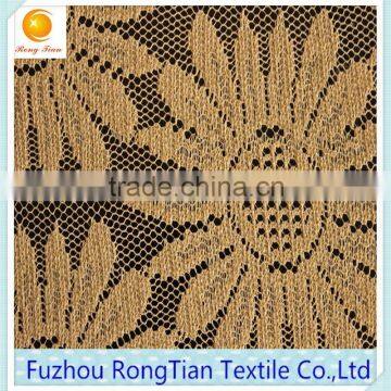 Royal Yellow Nylon Knitted Gole Lines Sunflower Net Lace Fabric for Dress photo-3