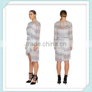 Lady's silk georgette digital printed long sleeve 2 sets fashion dress