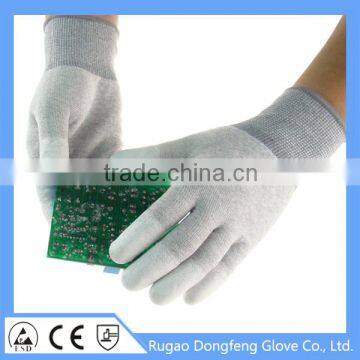 White PU ESD Fingertips Coated Carbon Fiber Knit Machine Glove