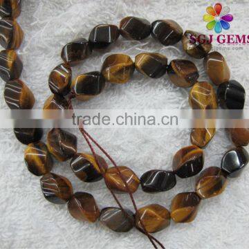 Tiger Eye Semi precious stone Oval twisted beads