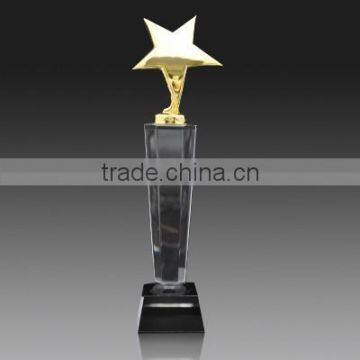 Golden metal trophy with base factory customized top star tower award