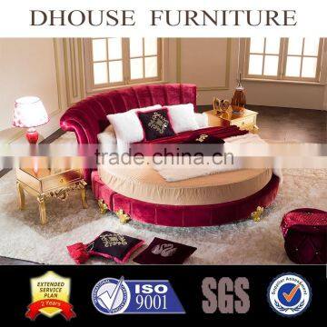 Hotel Bedroom Furniture Fabric Round Bed Glod Leaf Classic Solid Wood Legs DHR01