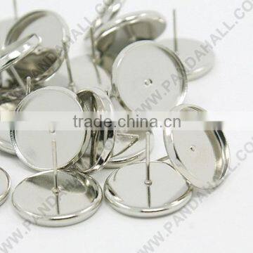 Brass Earstud Components, Cadmium Free & Nickel Free & Lead Free, Platinum, 14x14x2mm, Tray: 12mm, Pin: 1mm(KK-E589-14mm-P-NR)