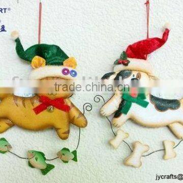 fabric mache cat/dog Xmas ornaments