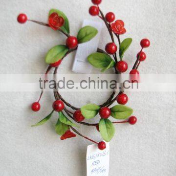 2015 Christmas flower 5" Christmas cream red berry candle ring with special plastic flower for christmas decoration