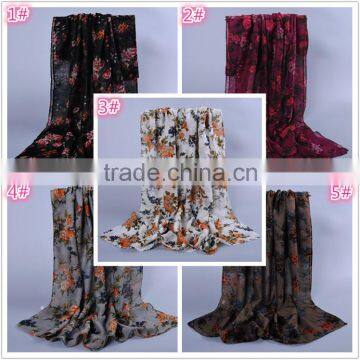 Women Popular Scarf Flower Leaf Pattern Voile Scarves 180*90 Pashmina photo-6