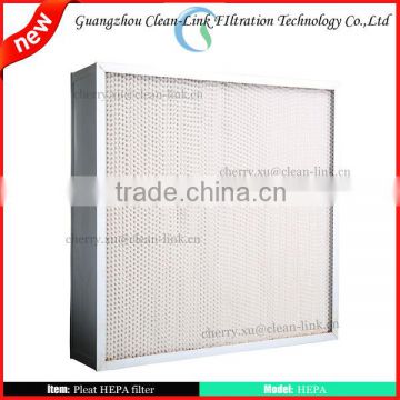 Aluminum or galvanized frameair filter with Fiberglass Mini-pleat HEPA filter H13