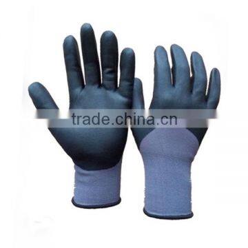 13 Gauge Polyester or Nylon Shell Black Nitrile Foam Half Coated Work Gloves With Breathable Back