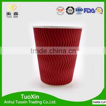 ripple wall red color pe coated 16 oz coffee cup with lid