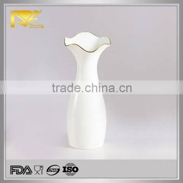 White gold rim ceramic restaurant table flower vase, vase molds