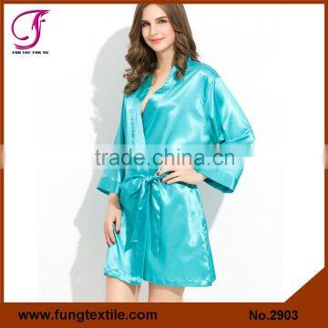 Fung 2903 Solid Design Knee Length Sateen Material Nightgown/Robe/Pyjamas