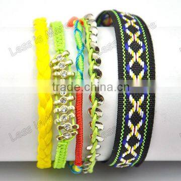 Gold nylon thread woven bracelet with bead