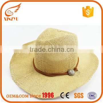 2016 design new products leather straw cowboy hat helmet