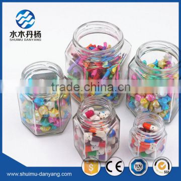 Hot sale hexagon clear glass food jar honey jar