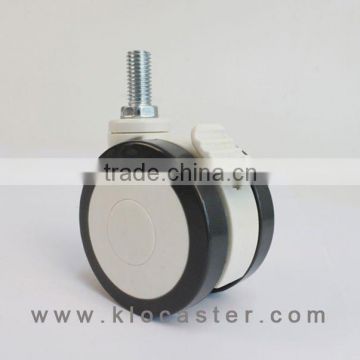 Double wheel PU&nylon medical caster with threaded stem,hospital bed caster