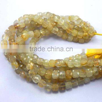 Natural Golden Rutile 3D Cube Beads, Semipiricious Faceted Beads