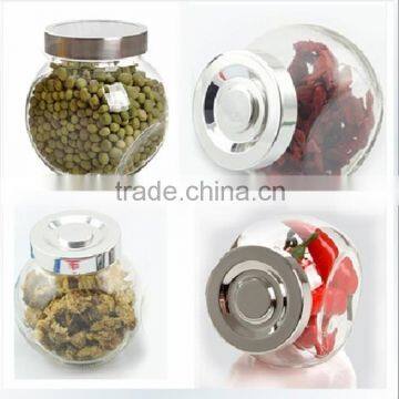 Different size clear empty flat drum storage glass jar for candy