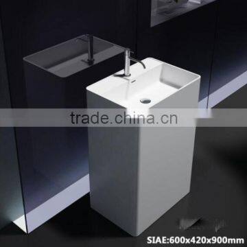 Good Quality Solid Surface Bathroom Freestanding Pedestal Wash Basin, Artificial Stone Pedestal Wash Basin photo-1