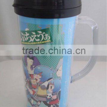 Double wall Promotional eco-friendly Plastic Mug with paper insert