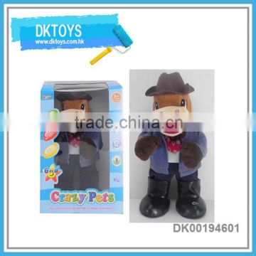 Hot Sale New Item B/O Music Dancing Cowboys Brown Horse Color Box Plush Kids Toys