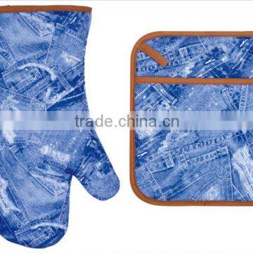 HIGH QUALITY JEANS DESIGN COTTON (OVEN MITT& POT HOLDER) KITCHEN SET