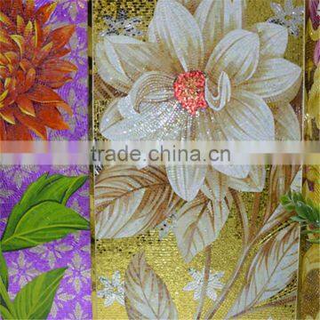 ZTCLJ JY-JH-Y01-A Decorative Golden Backround Handmade Wall Mural Glass Painting Pictures Flower Mosaic Tile