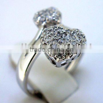 QCR107 rhodium plated silver 925 CZ finger ring,quality ensure silver 925 finger ring from guangzhou