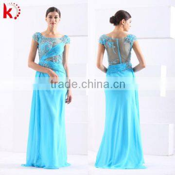 2015 High Quality Cap Sleeveless Evening Gown Embroidered Applique Beads Elegant Robes De Soiree