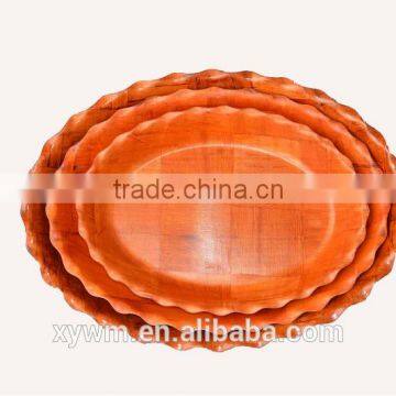 Colorful Oval Painted Bamboo and Red Wooden Bowl