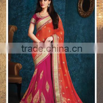 Orange Viscose Georgette Saree