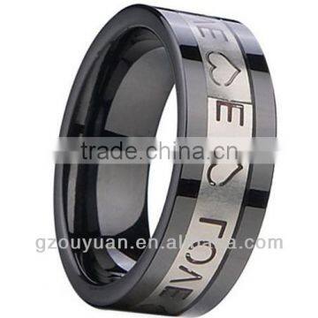 Fashionable Men and Women Black Ceramic Wedding Band Ring, Sweet Words Ceramic Ring