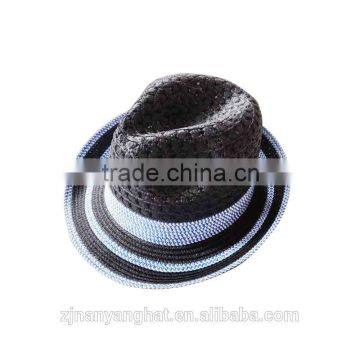 NY042612 Straw Panama Fedora Hat With Balck Ribbon Band