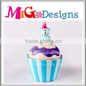 Good Selling Bear On The Top Cupcake Shaped Mini Cookie Jars